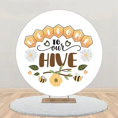 Welcome To Our Hive Floral Round Birthday Backdrop - Aperturee