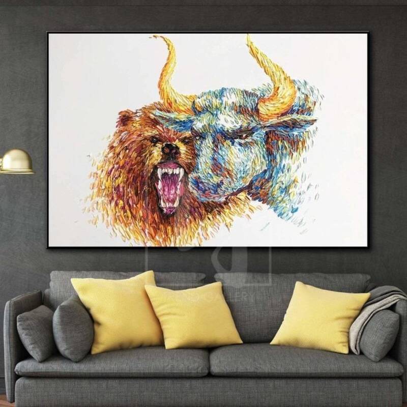 Stock Market Painting Bull Painting Bear Painting Stock Trader Art Animal Painting | SENSE OF BENEFIT