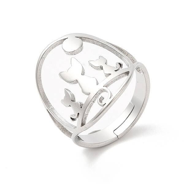 Non-Tarnish 304 Stainless Steel Hollow Cat Adjustable Ring