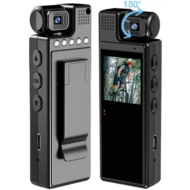 Hd Wearable Vlogging Camera, Portable Body Camera with 180° Rotation Lens & 1.3'' LCD Color Screen, Wireless Wifi Action Cam...