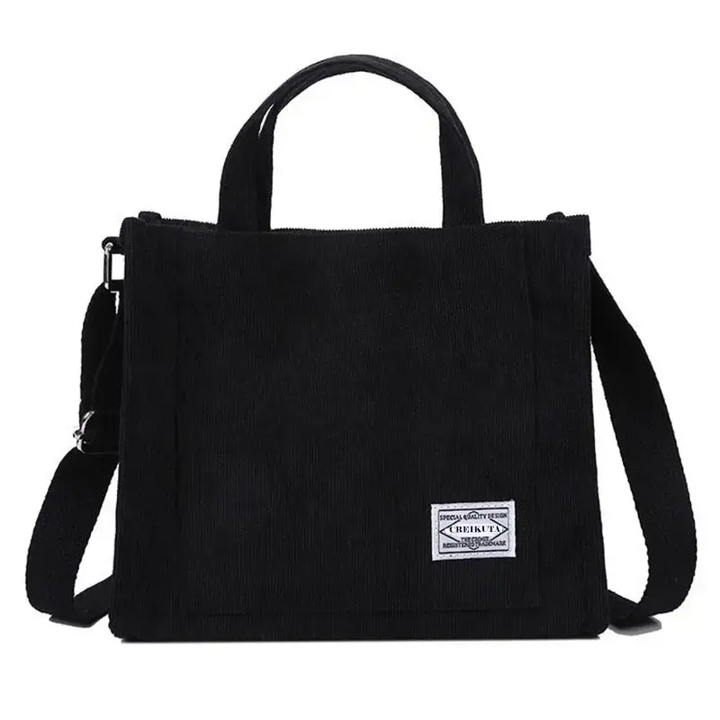 Women's Solid Patched Large Capacity Corduroy Tote Bag,Simple Design Handbag,Casual Large Capacity Crossbody Bag with Adjusta...