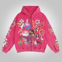 Vintage Risen King Graphic Washed Zip-Up Hoodie, Oversized Heavyweight Cotton Washed Zip Up Hoodie, Retro Unisex Heavy Cotton...