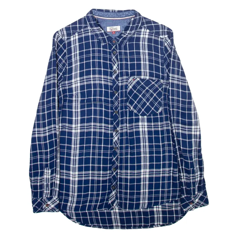 TOMMY HILFIGER Womens Flannel Shirt Blue Check Long Sleeve L