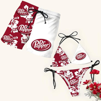 Matching Dr Pepper Floral Swimsuits for Couples Swim Bra Tie Side Thong Bikini + Men's Beach Shorts, Summer Vacation Swimsuit...