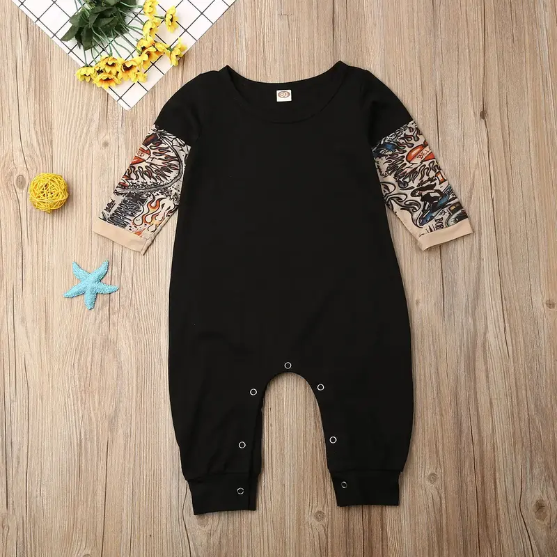 Baby Boys Girls Tattoo Sleeve Bodysuit Cotton Romper Infant Onesie Summer Outfit Clothes