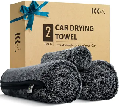KKV Magic Car Drying Towels, 2-Pack 24x35 Inches Microfiber Car Cleaning Towels, Twisting Yarn Tech, Super Absorbent, Scratc...