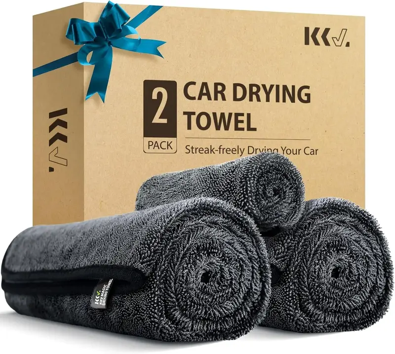 KKV Magic Car Drying Towels,  2-Pack 24x35 Inches Microfiber Car Cleaning Towels, Twisting Yarn Tech, Super Absorbent, Scratc...