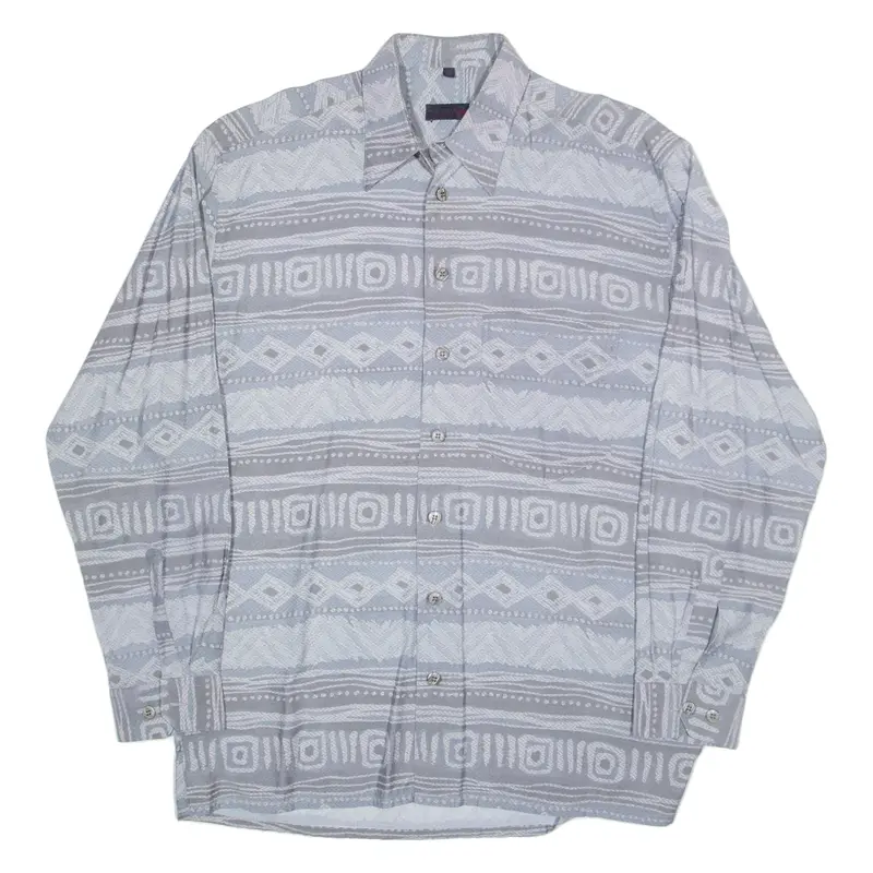 NICK TAYLOR Shirt Blue Crazy Pattern Long Sleeve Mens M