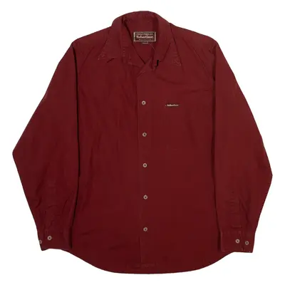 MARLBORO Mens Plain Shirt Maroon Long Sleeve S