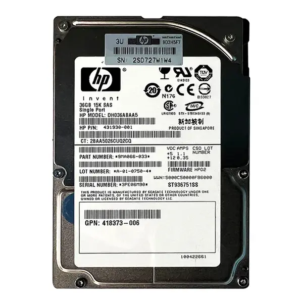 431930-001 HP 36GB 3Gb/s SAS 15000 2.5-Inch Hard Drive
