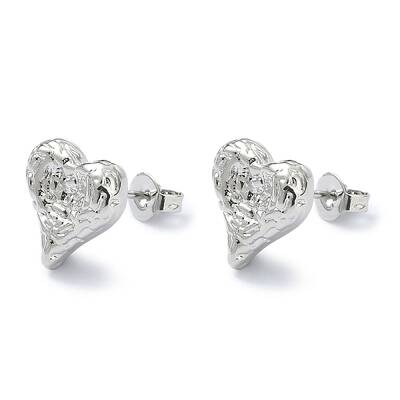 Brass Heart Stud Earrings for Valentine's Day