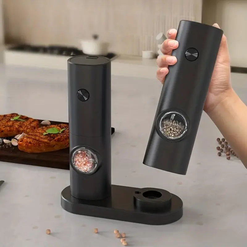 Modern Electric Salt & Pepper Grinding Machine, 2 Counts/4 Counts Automatic Salt and Pepper Grinding Tool with Base, Kitchen ...