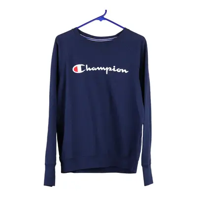 Champion Spellout Sweatshirt - Large Blue Cotton Blend