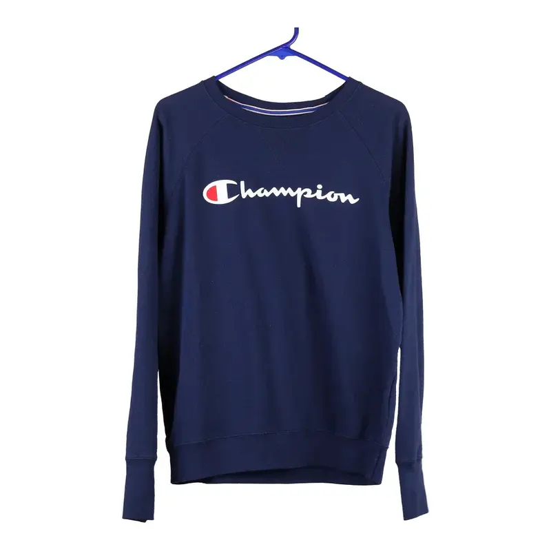 Champion Spellout Sweatshirt - Large Blue Cotton Blend