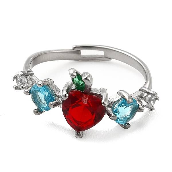 Colorful Cubic Zirconia & Rhinestones Apple Adjustable Ring
