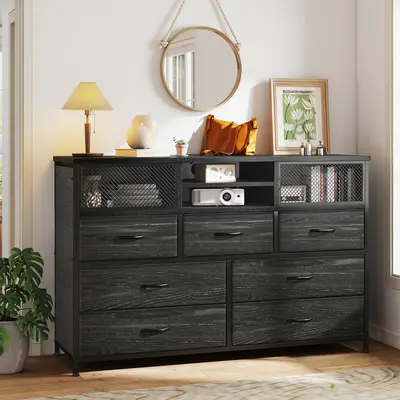 Raybee Furniture Dresser TV Stand with Power Outlet,  with 7 Drawers TV Console Table with Storage Entertainment Center,Metal...