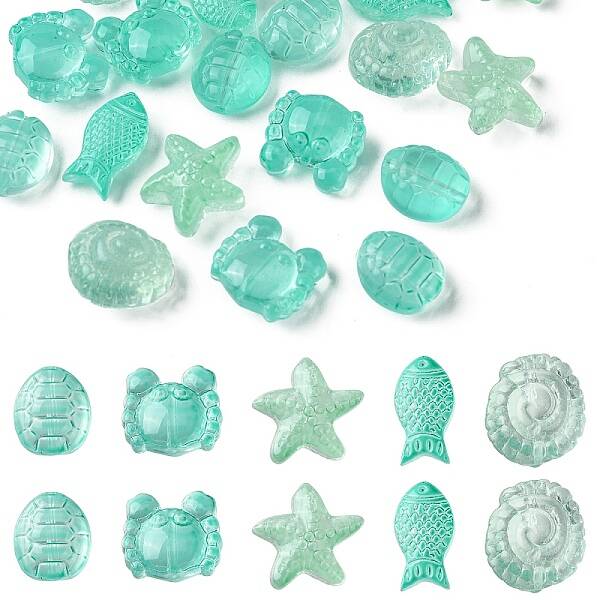 25Pcs 5 Style Ocean Themed Transparent Glass Beads Sets