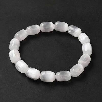 Natural Selenite Column Beaded Stretch Bracelet for Women