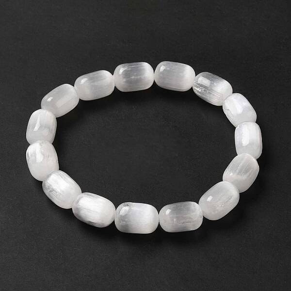 Natural Selenite Column Beaded Stretch Bracelet for Women