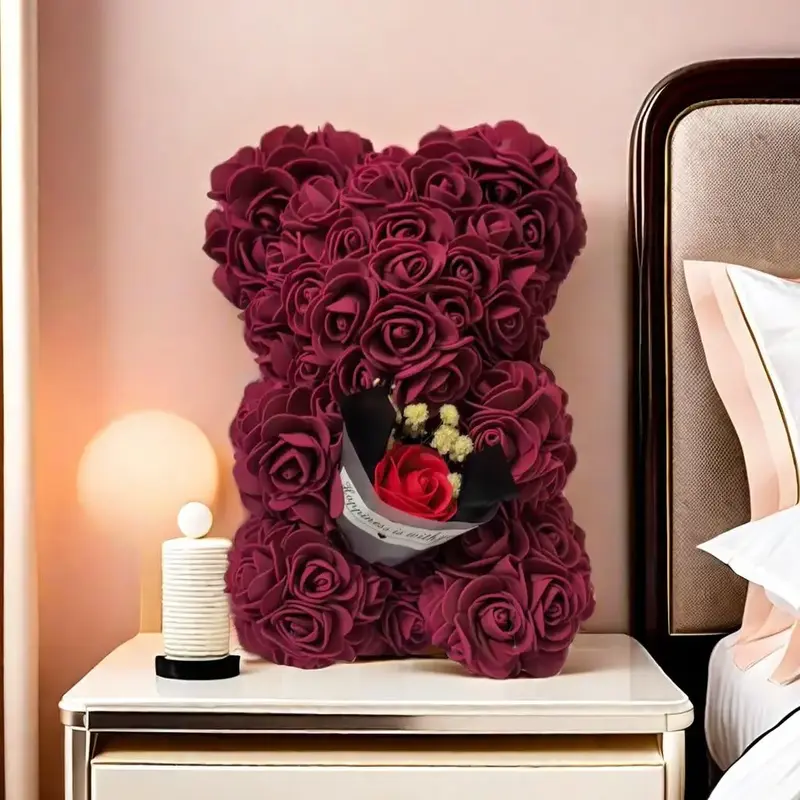 3D Rose Bear Flower Ornament, Creative Bear Shaped Artificial Flower Decoration, Party Gift for Family & Friends, Birthday Gi...