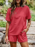 【plus Size】 Solid Short Sleeve Top & Shorts Set, Casual Round Neck Top & Shorts, Women's Two-piece Outfit for Summer, Wom...
