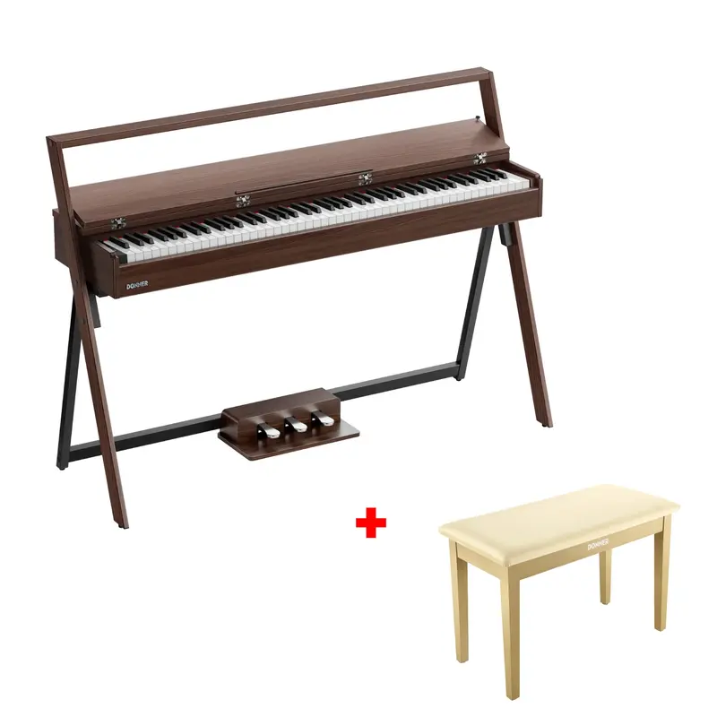 Donner OURA™ R300 Home Digital Piano - Walnut / Piano+Light Oak Two Seated Bench