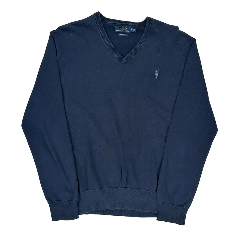 Ralph Lauren V-Neck Jumper - Medium Navy Cotton