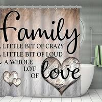 Family Bath Decor Set, 1 Set Including Decoration Shower Curtain & Toilet Lid Cover & Mat & Bath Rug & 12pcs Plastic Hooks, B...