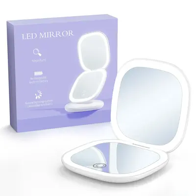Rechargeable 5X Magnifying Makeup Mirror for Travel, Vanity Mirror with 3 Color Light, 400mAh battery, Portable Ultra-Slim L...