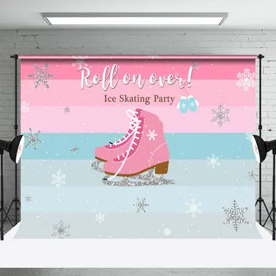 Roll On Over Ice Skating Christmas Party Backdrop - Aperturee