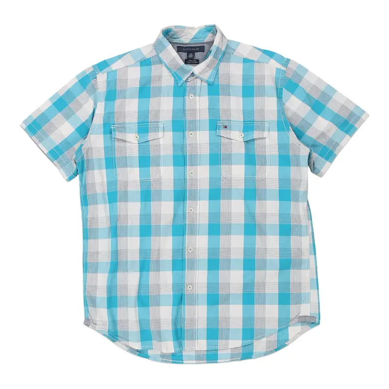 Tommy Hilfiger Checked Short Sleeve Shirt - Large Blue Cotton