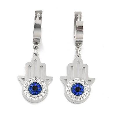 Hamsa Hand with Evil Eye 304 Stainless Steel Dangle Earrings