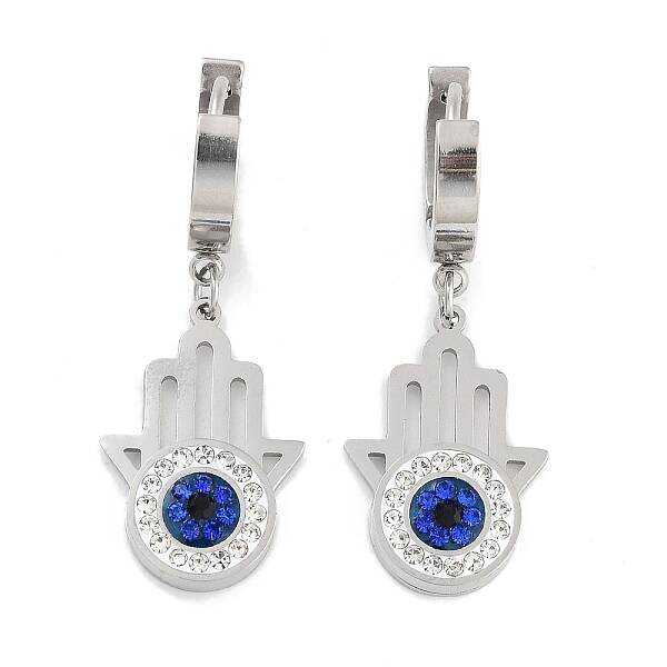 Hamsa Hand with Evil Eye 304 Stainless Steel Dangle Earrings