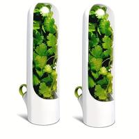 (2-Pack) Airtight Herb Keeper Containers - Clear Produce Storage Jars for Cilantro, Mint & Parsley | Leakproof with Easy-Pour...