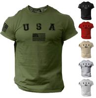 USA Flag Men College Shirt Patriotic Gym American 100% Cotton Casual Crewneck
