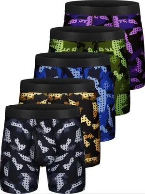 Men's 5pcs Camo Print Boxer Brief, Casual Comfy Breathable Underwear for Daily Wear, Menswear for All Seasons