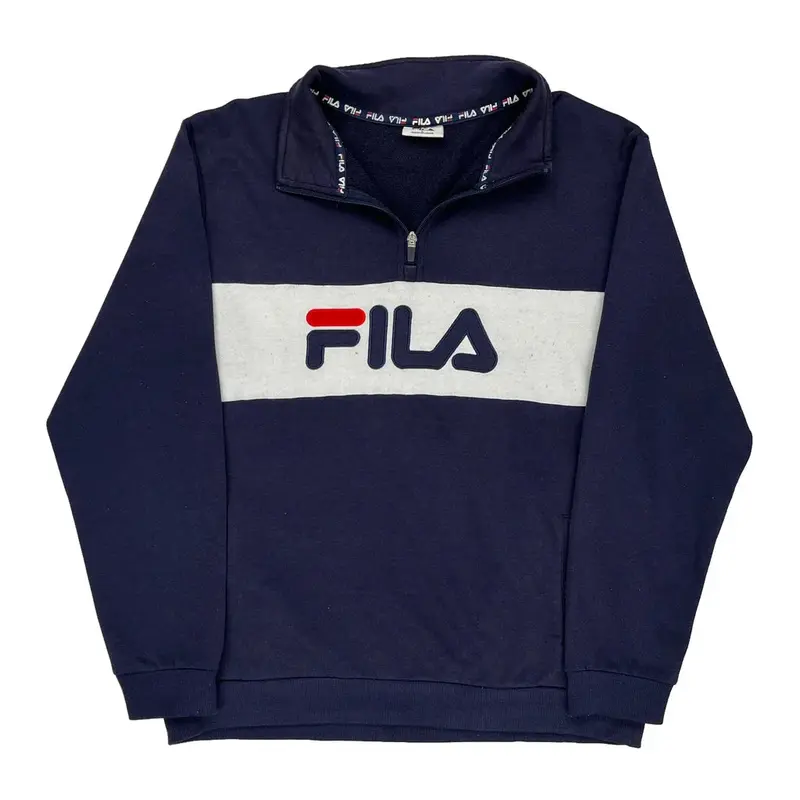 Sportswear Fila 1/4 Zip - Large Navy Cotton Blend