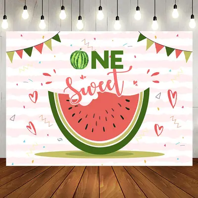 One Sweet Melon White Pink Stripe Birthday Backdrop