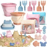 Dreamon Beach Toys Set for Kids 3-10, Collapsible Sand Buckets with Beach Molds & Mesh Bag, 3 Pack Sand Toys for Beach, Sandb...
