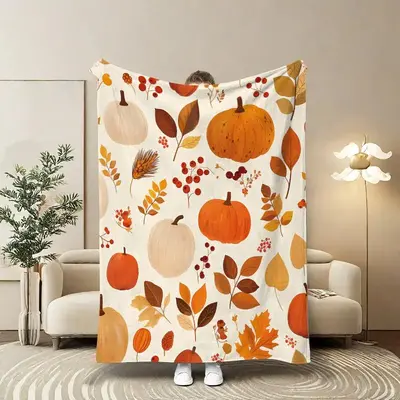 Fall Pumpkin Print Blanket, 1 Count Modern Style Soft Comfortable Throw Blanket, Travel Sofa Bed Blanket, Office Home Decorat...