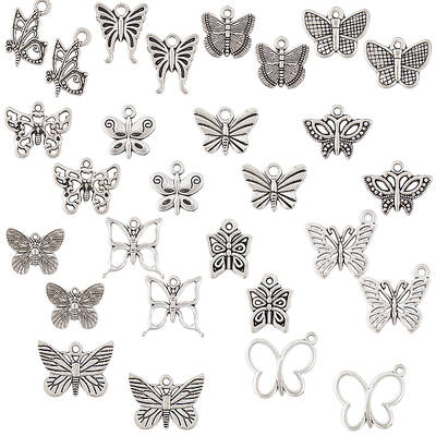 84pcs 14 styles Tibetan Style Alloy Butterfly Pendants