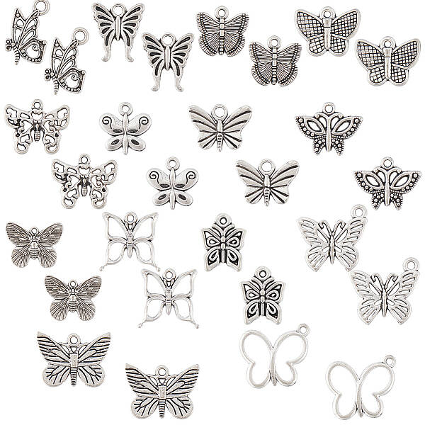84pcs 14 styles Tibetan Style Alloy Butterfly Pendants