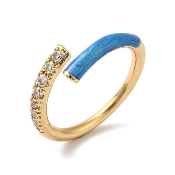 Rack Plating Brass Cubic Zirconia Open Cuff Rings for Women