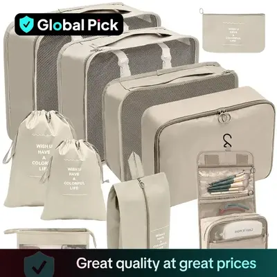 Travel Toiletries Storage Bag Set, 7 Counts/10pcs/set Portable Travel Bag, Zipper Clothes Storage Pouch, Travel Toiletries Es...