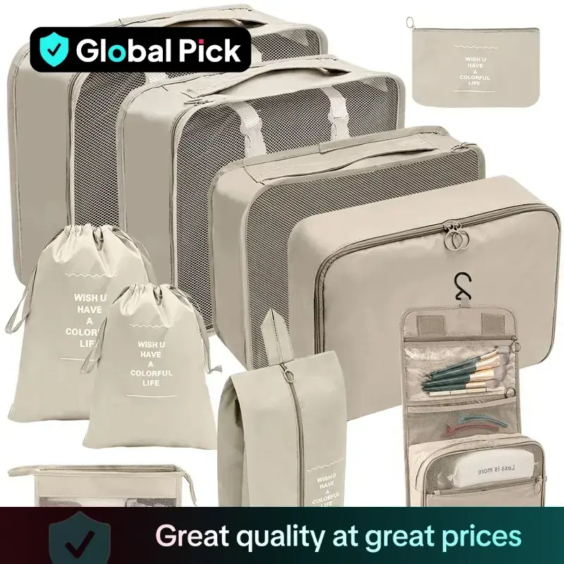 Travel Toiletries Storage Bag Set, 7 Counts/10pcs/set Portable Travel Bag, Zipper Clothes Storage Pouch, Travel Toiletries Es...