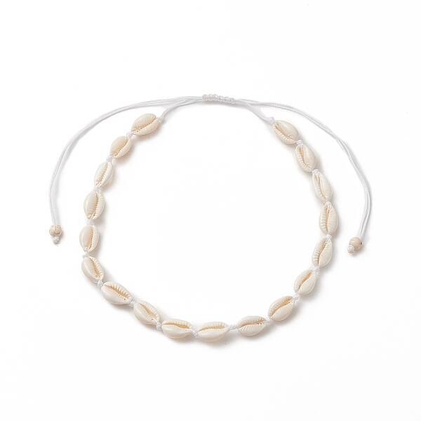 Natural Cowrie Shell & Synthetic Turquoise Braided Beaded Necklace for Women