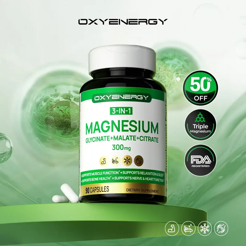 Oxyenergy Magnesium for Cognition, Muscle, Sleep and Stress, High Absorption, 90 capsules/bottle Fitness Supplement
