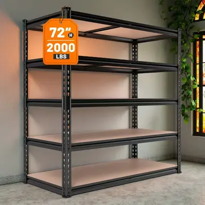 72 tall storage rack 2000 lbs heavy load, five-story metal garage rack 35.5 wide x 72 high x 15.8 deep, adjustable basement p...