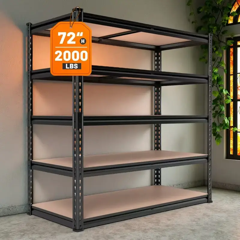 72 tall storage rack 2000 lbs heavy load, five-story metal garage rack 35.5 wide x 72 high x 15.8 deep, adjustable basement p...