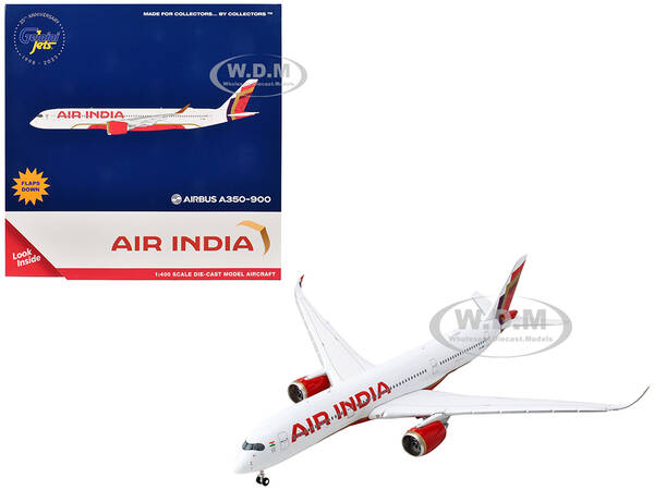 Airbus A350-900 Commercial Aircraft with Flaps Down Air India (VT-JRH) White with Tail Graphics 1/400 Diecast Model Airplane ...